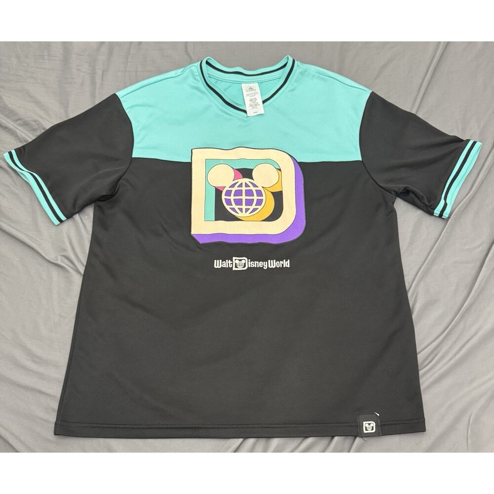 Walt‎ Disney World Retro Soccer Jersey Mesh Teal Black Oversized Mens M D Logo